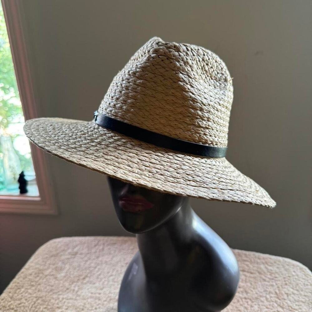 Steve Madden Tan straw hat with black hat band detail- One Size